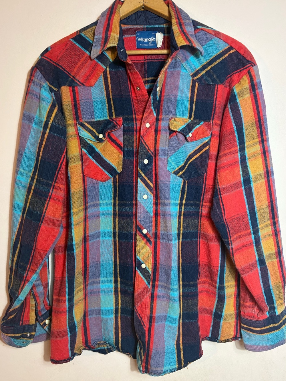 Vintage Wrangler Western Wear XL Tall Heavy Cotton Flannel Pearl Snaps